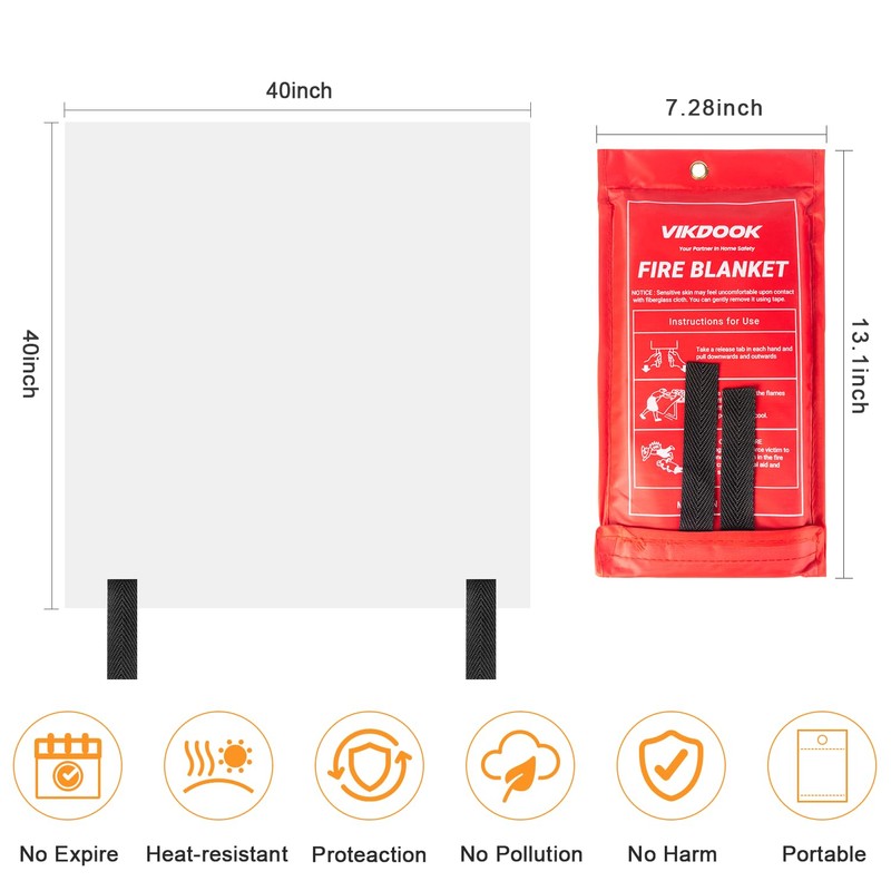 VIKDOOK Fiberglass Fire Blanket For Home Kitchen Camping Emergency 1.0m