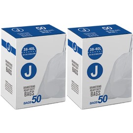 Code J 10-10.5 Gallon Custom Fit Trash Bags Compatible with simplehuman Code J | 1.2 Mil 10-10.5 Gallon / 38-40 Liter Drawstring White Garbage Can Liners Heavy Duty 50 Count 2 Pack 100 Count TOTAL