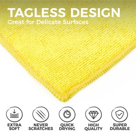 The Rag Company - All-Purpose Microfiber Terry Cleaning Towels - Commercial Grade, Highly Absorbent, Lint-Free, Streak-Free, Kitchens, Bathrooms, Offices, 300gsm, 12in x 12in, Yellow (12-Pack)
