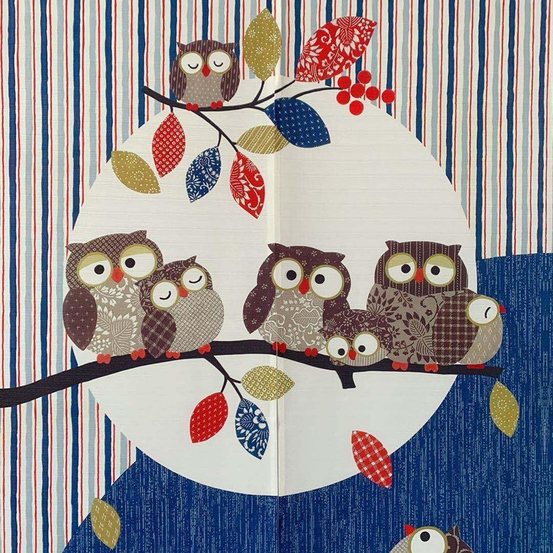 SAWABIYA Noren Noren Cute Owl Japanese Modern Room Divider Curtain,