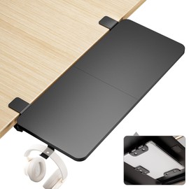 PEGZONE Desk Extender Tray, 28" x 12" Clamp On Desk Shelf, Desk Extension with Laptop Holder, Table Desk Arm Rest, Clamp On Keyboard Tray for Office and Home, Workstation Organizer, Large, Black