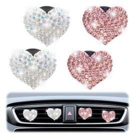 BinXiaoQin 4 Stck Auto Lufterfrischer Clip,Auto Deko Freshener Clip,Auto Zubeh?r Innenraum Deko Duft Clip,Auto Innenraum Deko,fr Car Vent Des Niedlicher Girly Pink Glitzer Strass Liebe Herzform Dekoration Set