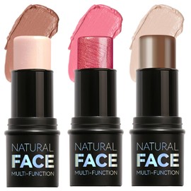 Nivofu Pack of 3 Creamy Contouring Stick with Highlighter, Blush Stick and Bronzer Contour, Waterproof Contour Pen for the Face that Effortlessly Contours the Face and Gives a Light Look