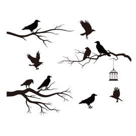 SUPERDANT Raven Wall Decal Crow Decor Gothic Wall Decals Tree Branch Stickers Black DIY Wall Art Decorations for Family Themed Tree Wall Living Room TV Decor Wall Sticker Vinyl Transfer
