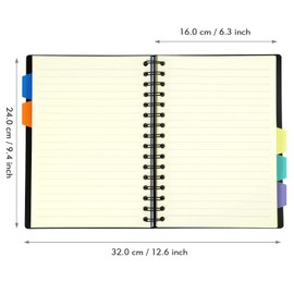 Kesote Subject Notebook with Multicolor Pen, Wire Bound Notebook 300 Pages A5 Journal Notebooks Subject Divider with 5 Colors Tab & 6-in-1 Retractable Ballpoint - Black