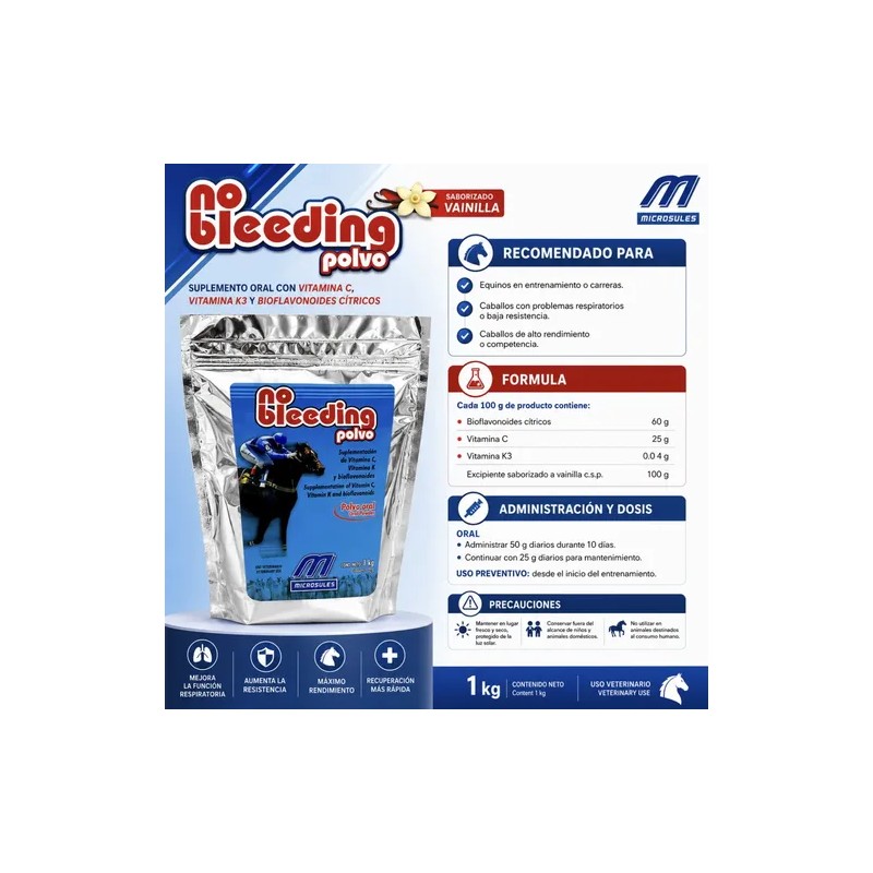 Suplemento Equino Vitaminac 1kg No Bleeding Polvo P/ Fatiga