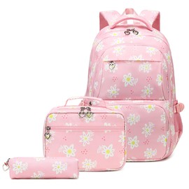 ZHANAO Daisy&Flower Girls Backpack Set for School Students School Bag for Girls with Lunch Bag 3pcs Bookbag Set for School
