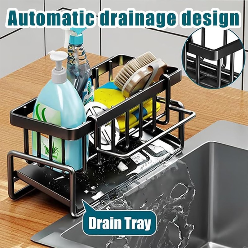 WangCai Stainless Steel Kitchen Sink Caddy, Self-Draining Sponge Holder with
