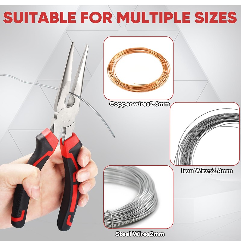 8-in. Long Nose Pliers, Soft Grip with Wire Cutter, High