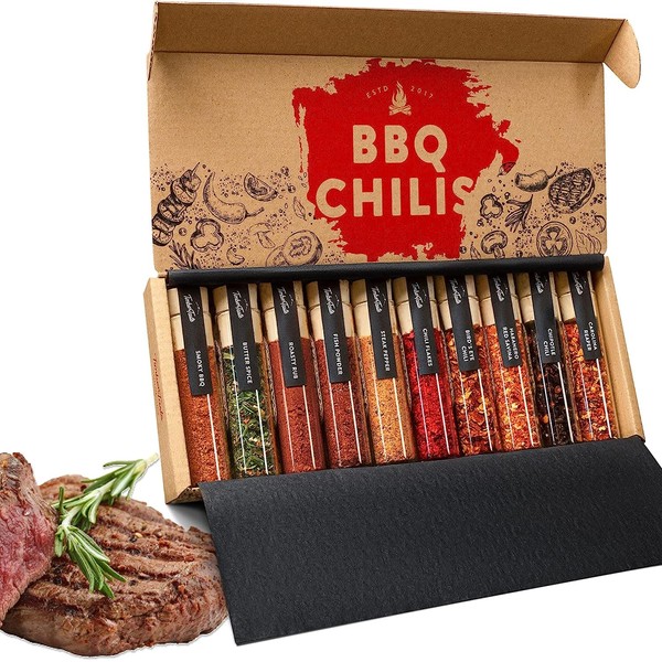 TIMBER TASTE® Chili & Grill Spices Gift Set Men [10 Combination Set] - 5 Exquisite Grill Spices + 5 Hot Chili Spices Set up to 1,200,000 Scoville - Special Gifts for Men and Adults