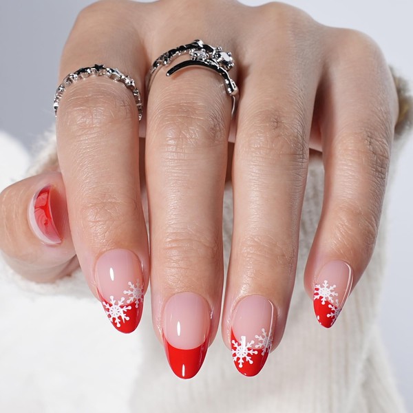Leefrei French Tip Press on Nails - Glossy Red Press