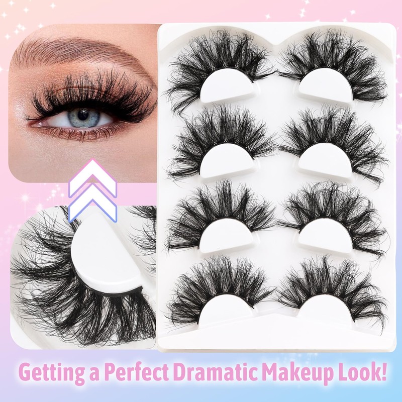 Losha 25mm Lashes Big Fluffy False Eyelashes 3D Dramatic Long