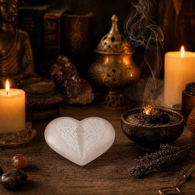 NKlaus Selenite Heart with Angel Wings 7 x 5 cm