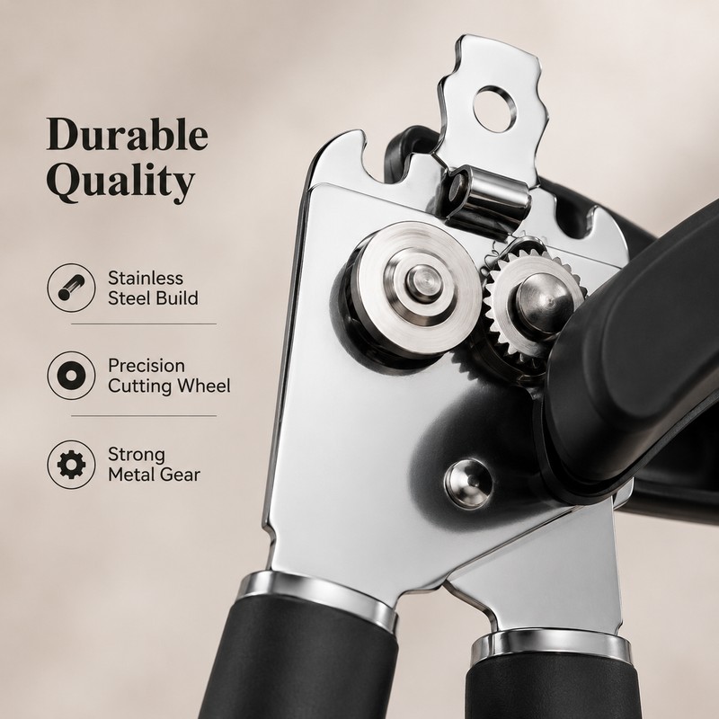 Stainless Steel Manual Can Opener with Ergonomic Non-Slip Handles, Multifunctional