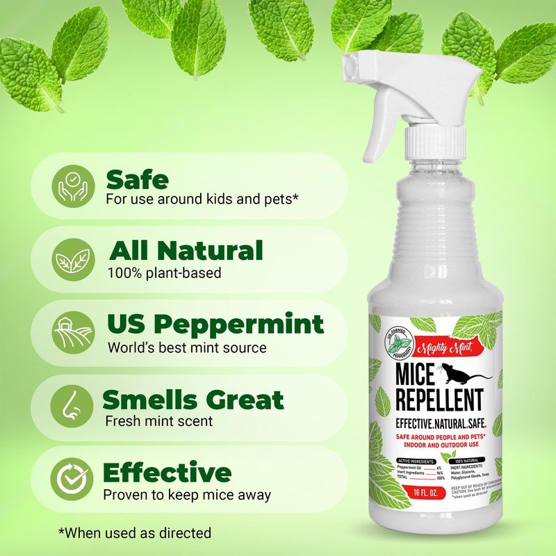 Mighty Mint Peppermint Oil Mouse Repellent Spray – Natural Indoor