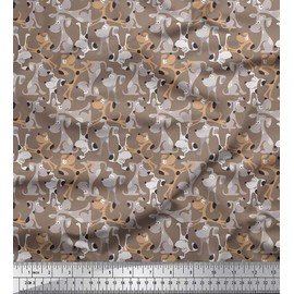 Soimoi Polyester Crepe Fabric Dog Cartoon Fabric Prints by metre 52 Inch Wide