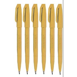 Pentel Ochre Yellow Original Sign Pen S520 Fibre Tip Marker Pens Colour Fineliner 2mm Nib 1mm Line Width (Pack Of 6)