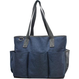 NGIL Large Utility Water Resistant Caddy Nurse Tote Bag with 7 Exterior Pockets, Top Zipper Closure Nurse bag for Work(Crosshatch-Blue)