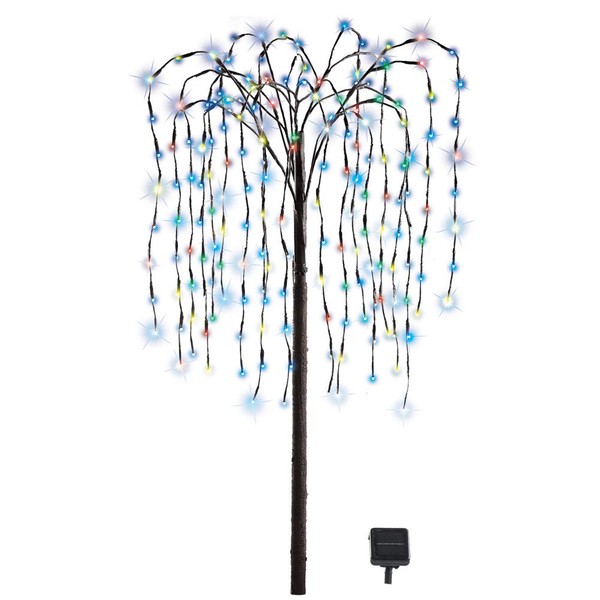 Collections Etc. LED Solar Willow Tree, Outdoor Solar Tree with Colorful Solar-Powered Lights with Adjustable Branches, Multi Color Lights