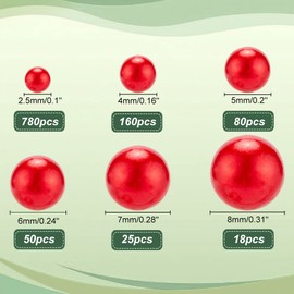 PH PandaHall 1113pcs No Holes/Undrilled Imitated Round Pearl Beads Grment Accessories for Vase Fillers, Wedding Valentines Birthday Christmas Party Home Decoration, Red, 6 Size, 2.5/4/5/6/7/8mm