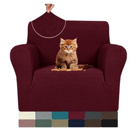 MAXIJIN Chair Covers for Living Room 1 Piece Stretch Sofa Chair Slipcovers with Arms (31"-46") Furniture Protector for Dog Pet Couch Armchair Cover (Chair, Diamond Pattern Wine Red)