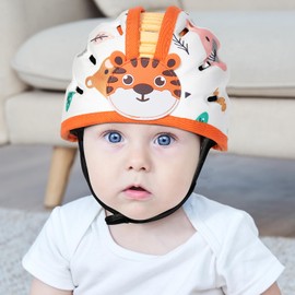 Orzbow Baby Helmet with Knee Pads, Breathable Baby Head Protection for Crawling and Walking, Adjustable Baby Safety Helmet, Anti-Collision, Ultralight, High-Quality Cotton and EVA (Orange Tiger)