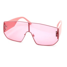 Futuristic Color Flat Top Oversize Thick Temple Shield Sunglasses Pink