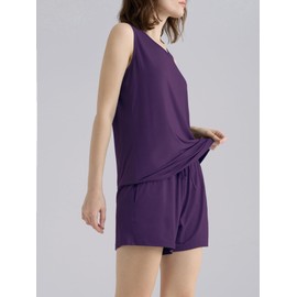 Latuza Women's Silky Soft Viscose Tank Top Short Pajama Set XL Eggplant