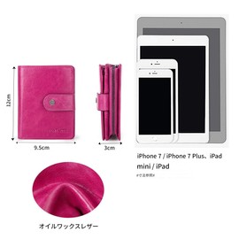 [Contact's serie] Women's Wallet, Genuine Leather Bifold Wallet, Small Mini Zipper Coin Purse, 12 Slots Card Holder, Travel RFID Wallet, Rose red