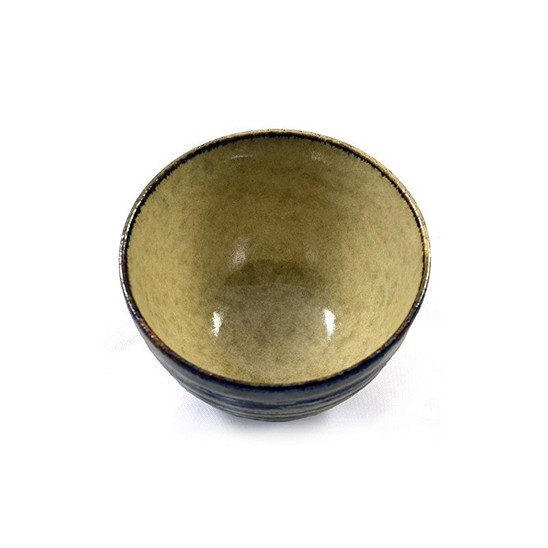 Japanese Tsukemen Ramen Noodle Bowl in Ringed Grey & Brown