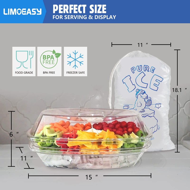 LIMOEASY Chilled Serving Tray, 15" Clear Plastic Party Platter with