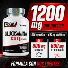 TESTROL Glucosamina 1200 mg por Porción, Suplemento para Rutina de Movilidad y Bienestar Articular | Sulfato y Clorhidrato de Glucosamina | 60 Cápsula
