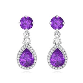 BETHZA Natural Amethyst Dangle Earrings 925 Sterling Silver Teardrop Purple February Birthstone Earrings Amethyst Gemstone Earring Jewelry Gifts for Women