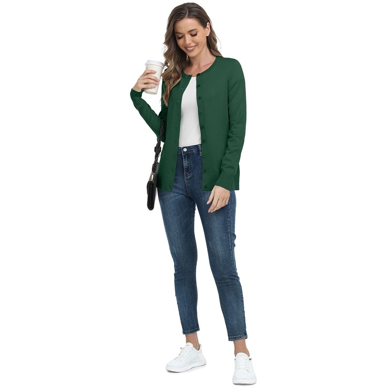 DEARCASE Women's Long Sleeve Open Front Knitted Cardigans Button Crew