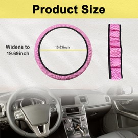 Kewucn Car Elastic Stretch Steering Wheel Cover, Soft Microfiber Breathable Ice Silk, Universal 15 Inch Anti-Slip Auto Steering Wheel Protector, Fit Car, SUV, Van, Sedan, Truck (Pink)