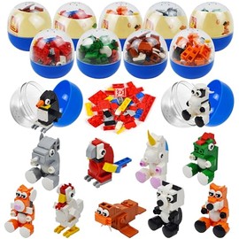 12 pre-filled Easter eggs with adorable animal building blocks for Easter gifts, Easter egg hunt, Easter basket filler