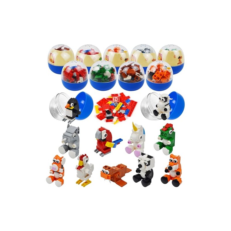 12 pre-filled Easter eggs with adorable animal building blocks for