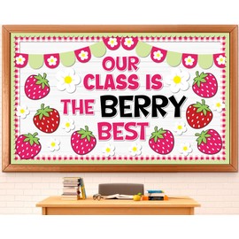 ZOIIWA Spring Strawberry Bulletin Board Decorations Summer Berry Flower Classroom Bulletin Board Borders Sweet Pink Paper Cutouts Set for Back to School Teacher Party Supplies School Office Wall Decor