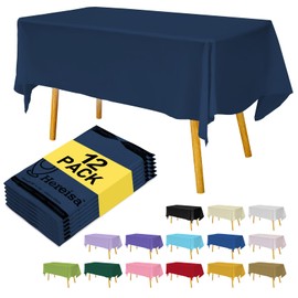 Hereisa Premium Disposable Table Cloth - 12 Pack, 54 x 108 Inch Table Cloths for Parties, Decorative Tablecloths for Rectangle Tables, Navy Blue Plastic Table Cover, Leakproof & Sturdy, Navy Blue