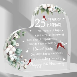 25th Wedding Anniversary Heart Keepsake Decorations 3.9 Inch 25 Year Anniversary Acrylic Plaque Gift for Couples Wedding Gifts for Her Him Happy 25th Anniversary Husband Wife Gifts (25TH)