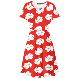 Womens Lilo Costume Dress Tropical Hawaiian Red Leaf Princess Dresses Cosplay Fancy Tunic Dress 2XL