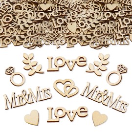 ParPix Pack of 100 Wooden Confetti Wedding Decoration, Large Confetti Wedding Decoration 2-6 cm, Confetti Table Decoration Wedding, Mr and Mrs Confetti Wooden Hearts Decoration Wedding Decoration