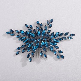 Teyglen Wedding Crystal Hair Comb Peacock Blue Rhinestone Hair Piece Bridal Rhinestone Side Comb for Bride Headpiece Wedding Hair Accessories Jewelry for Women (Peacock blue)