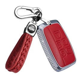 TECART Car Key Cover Fit Discovery 4 Freelander Range Rover Evoque Velour Key Fob Key Shell Leather Crystal Fit for Jaguar XF XJ XE XJL 5, Red (A)