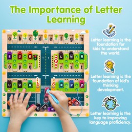 Magnetic Alphabet Maze - Montessori Toys,Wooden Toddler Toys for Ages 3-5,Sensory Travel Toys Fine Motor Skills,Ideal Boys and Girls (Alphabet Maze)