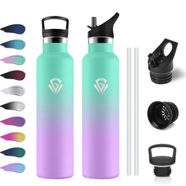 Borraccia Termica 1L, Bottiglia Termica a Prova di Perdite, senza BPA, Riutilizzabile, Facile Pulizia, Borraccia Acciaio Inox con Cannuccia, Termos per Adulto, Campeggio, Ciclismo, Viaggio, Yoga