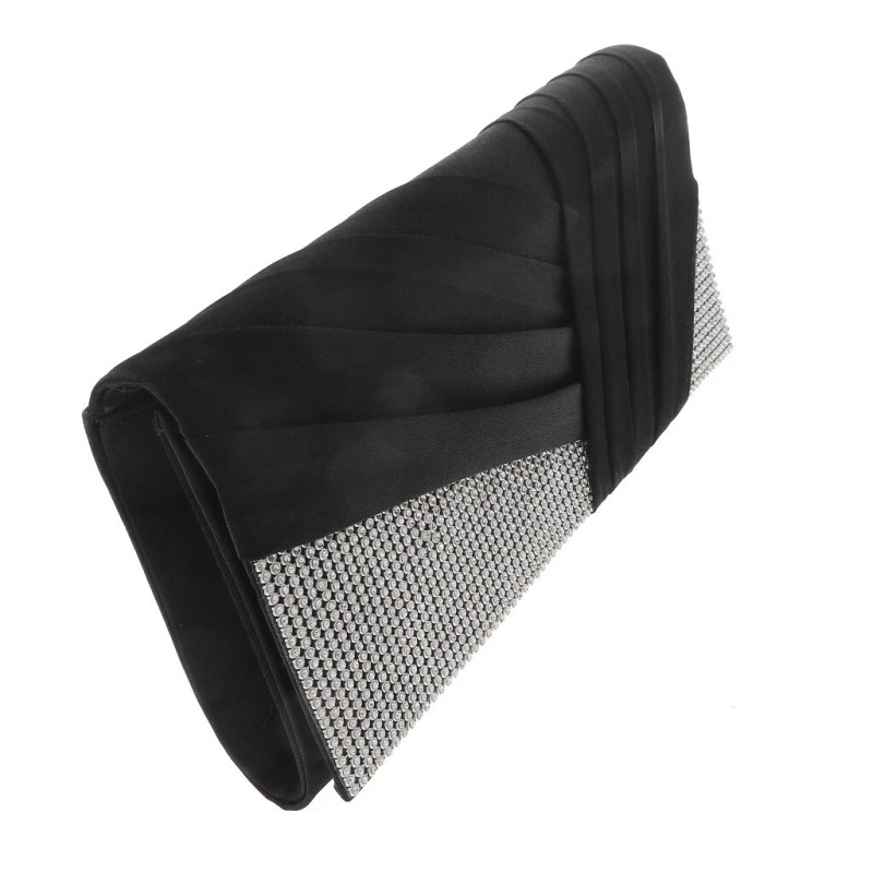 neXxtten Fashion Satin Fabric Clutch Bag with Folded Front Rhinestone