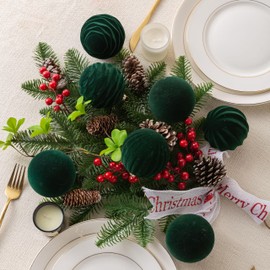 Christmas Balls Ornaments, 12 Pcs Green Bulk Flocked Christmas Tree Ornaments, Multicolor Xmas Tree Decorations for Christmas Tree Holiday Wreath Garland Decor Ornaments (Blackish Green, 3.15 Inch)