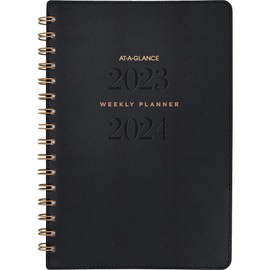 At-A-Glance Signature 2024 Weekly & Monthly Planner, Small 8.75 x 6 inches, Black Bonded Leather, English