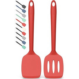 Coukre 2 Pack Silicone Spatula Set, High Heat Resistant, BPA Free Kitchen Spatula, Solid & Slotted Turner for Non-Stick Pans, Sautéing, and Flipping (2, PureRed)
